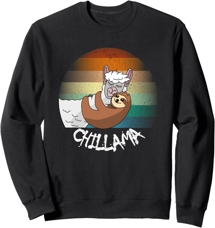 Retro Fun Chill mal mit Lama Alpaka und Faultier Lustig Sweatshirt