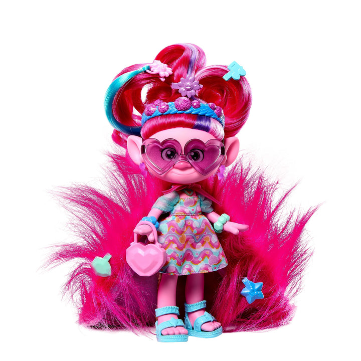 DREAMWORKS TROLLS Gemeinsam Stark – Hairsational Reveals Königin Poppy Modepuppe mit pelzigen Plüsch