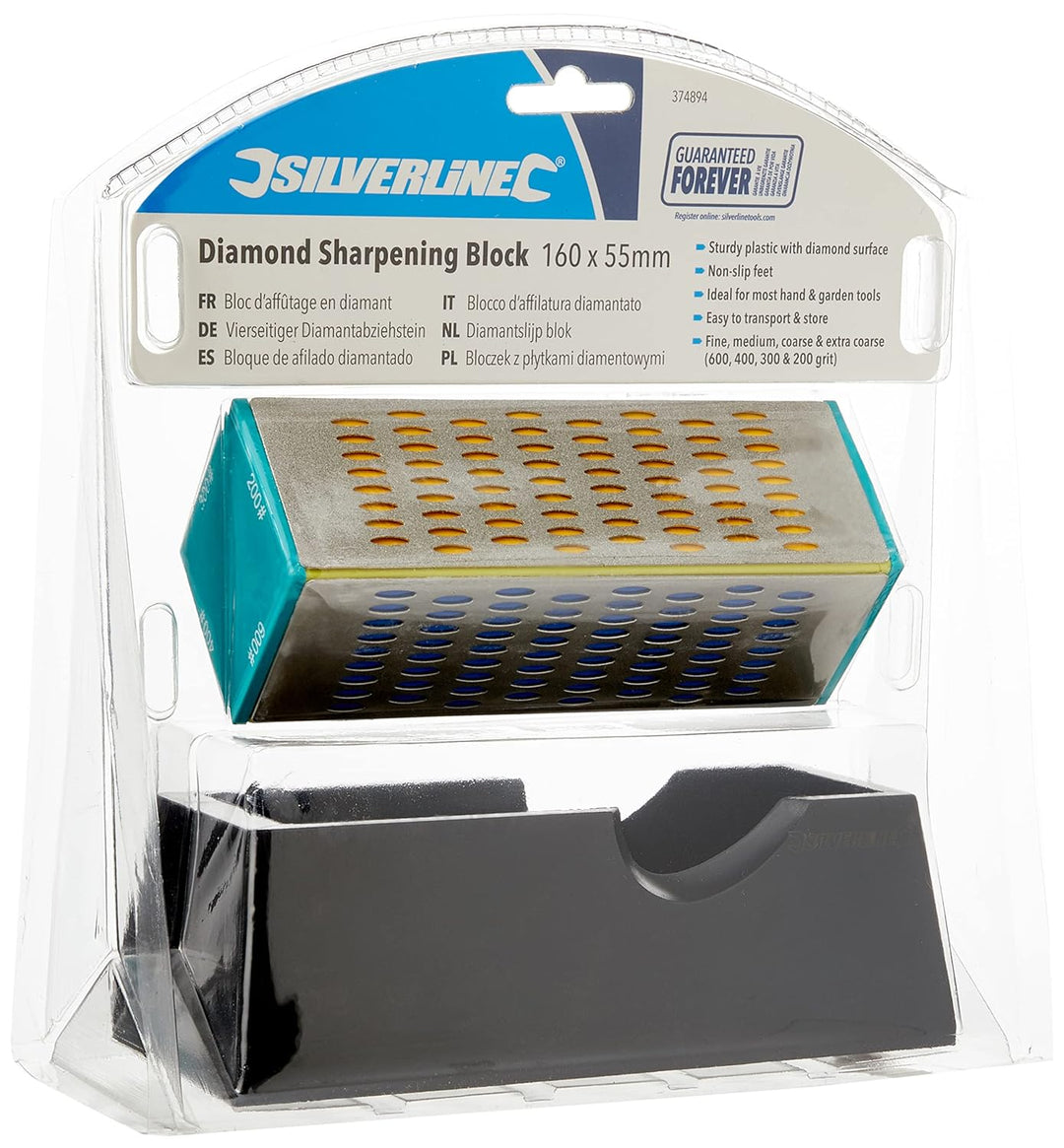 Silverline 374894 Vierseitiger Diamantabziehstein 160 x 55 mm