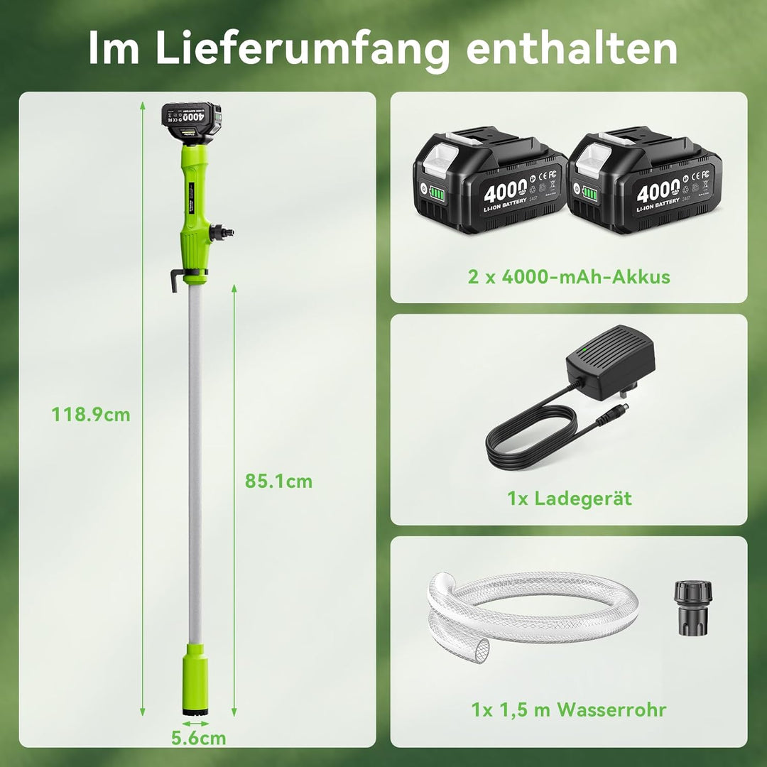 Kabellose Stab-Transferpumpe für Wasser/Diesel, 5,6cm Filter-Ø, 2725L/h Schnellentleerung, 60min Lau