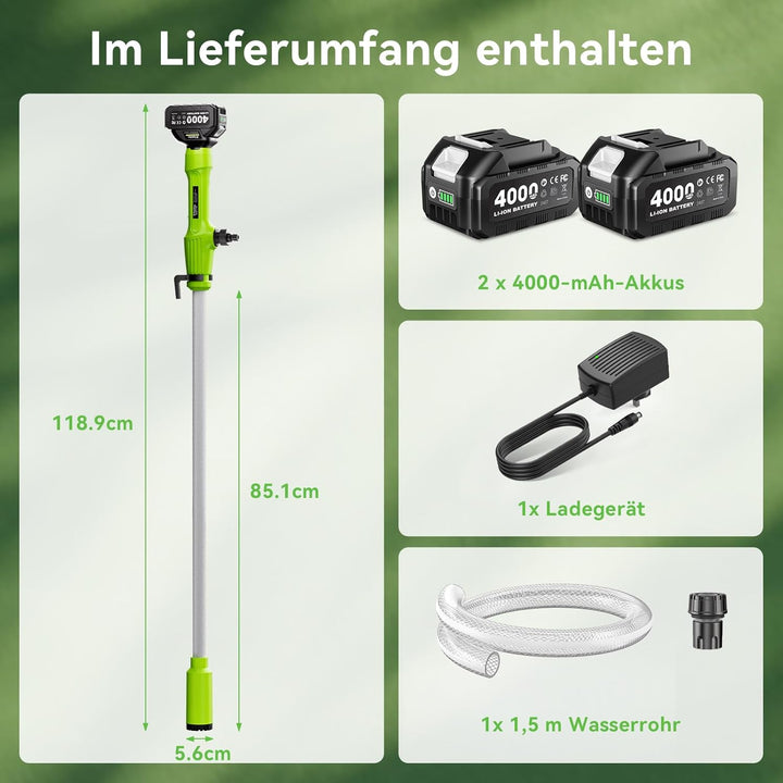 Kabellose Stab-Transferpumpe für Wasser/Diesel, 5,6cm Filter-Ø, 2725L/h Schnellentleerung, 60min Lau