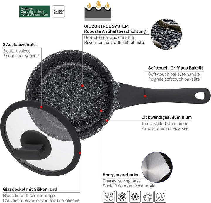 kela Stielkasserolle Stella Nova, Ø 16 cm, 1 L, Aluguss, schwarz, Allherdboden, antihaftbeschichtet,