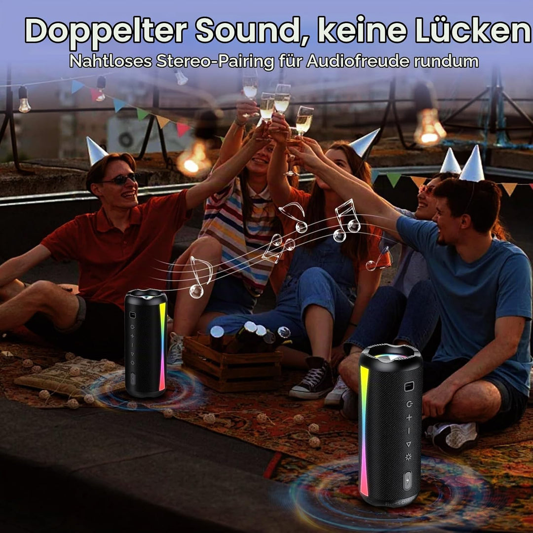 Bluetooth Lautsprecher, 2026 Musikbox Bluetooth 5.4 mit RGB Lichter, Tragbarer Lautsprecher Freispre