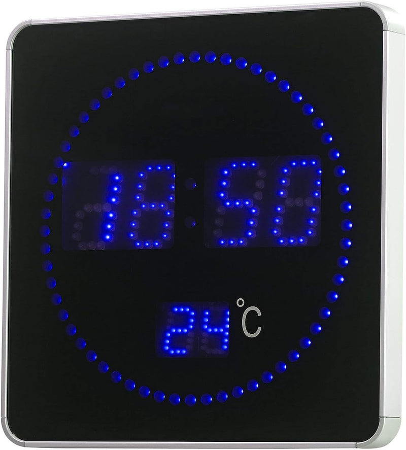Lunartec Tischuhren: Flache LED-Funk-Tisch- & Wanduhr, Temperatur-Anzeige, Blaue LEDs (Funkuhr LED,