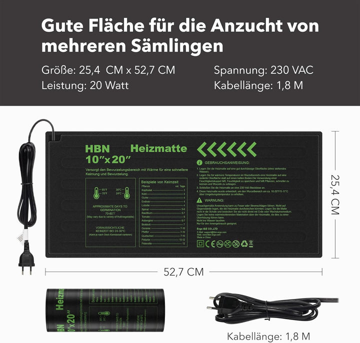 HBN Heizmatte 2er Set Wärmematte Wärmeplatte für Sämling und Samen, 17.5W, Zimmergewächshaus Anzucht