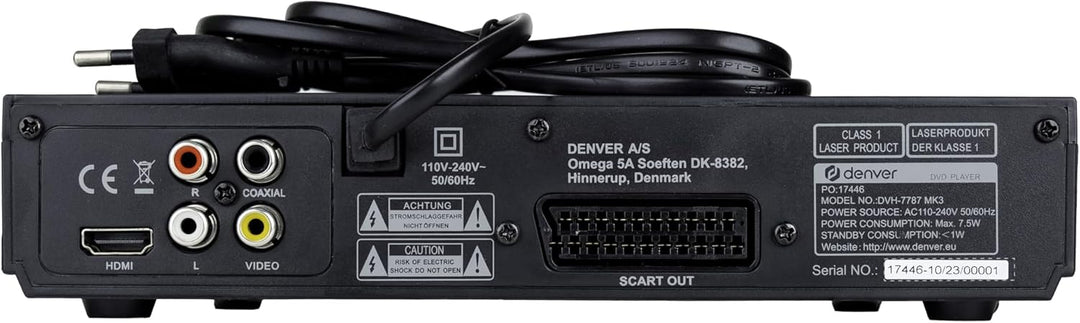 Denver DVH7787 DVD Player HDMI Für Fernseher, Mini, Alle Regionen Frei, 1080P Upscaling, Dolby Digit