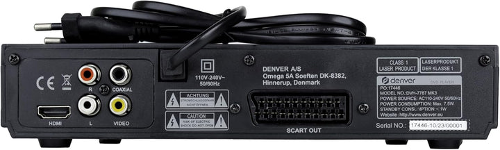 Denver DVH7787 DVD Player HDMI Für Fernseher, Mini, Alle Regionen Frei, 1080P Upscaling, Dolby Digit