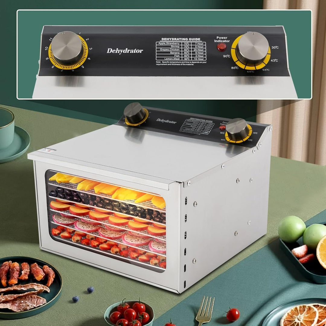 Dörrautomat Edelstahl Dörrgerät Dehydrator mit 6 Gittereinsätzen für Lebensmittel Trocknung 400 W Te