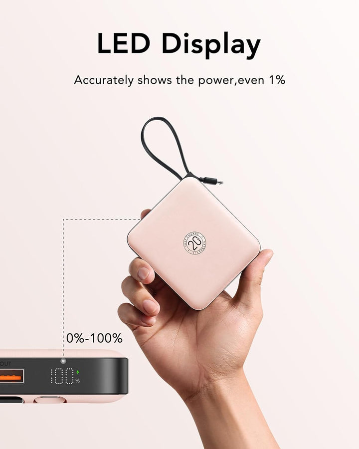 VRURC Power Bank mit Kabel 10000mAh Klein USB C Powerbank Schnelles Aufladen 22.5W Mini Tragbares La