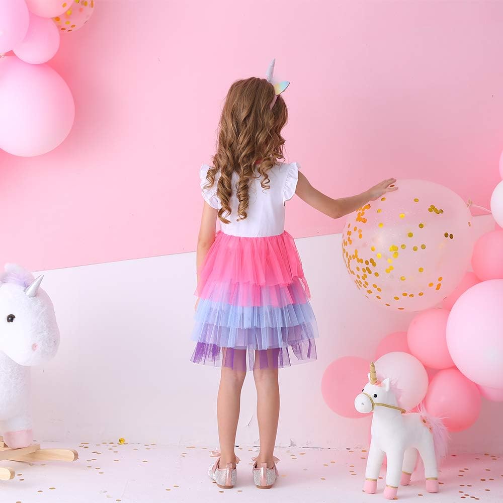 DXTON Mädchen Einhorn Kleider Prinzessin Kleid Party Geburtstag Ferien Baby Kleid Gr. 90-130 Einhorn