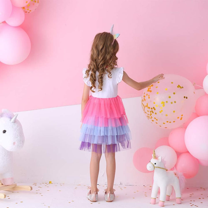 DXTON Mädchen Einhorn Kleider Prinzessin Kleid Party Geburtstag Ferien Baby Kleid Gr. 90-130 Einhorn