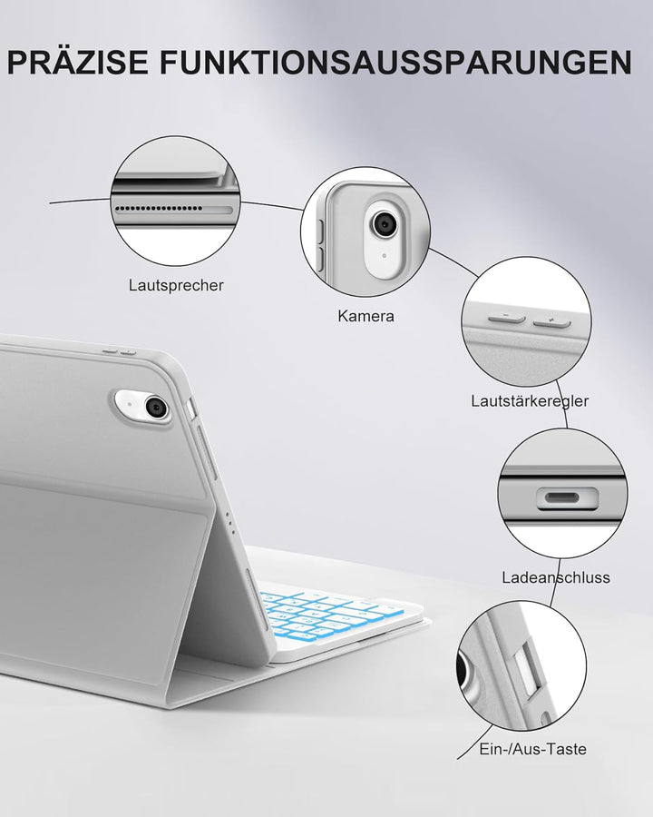 Für iPad Air 11 (2026/2025/2024) (M4/M3/M2) Hülle mit Keyboard, Beleuchtete Tastatur mit 7 Farben, B