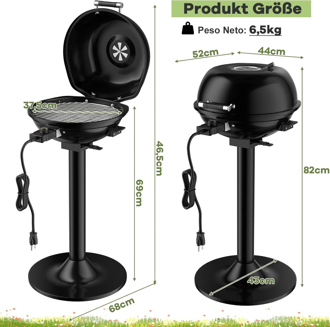 COSTWAY Elektrogrill 1600W freistehend, Standgrill mit 2-Zonen Grillplatte, Elektrischer BBQ Grill 9