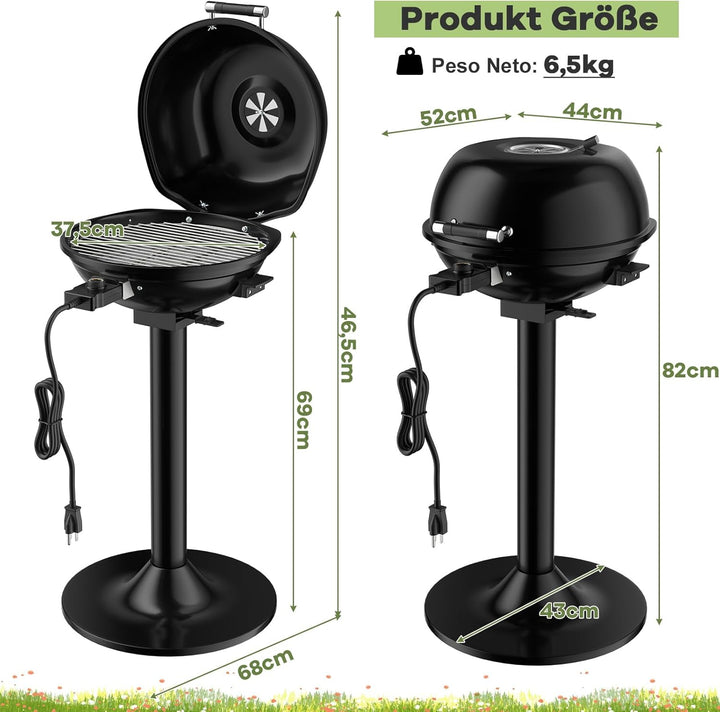 COSTWAY Elektrogrill 1600W freistehend, Standgrill mit 2-Zonen Grillplatte, Elektrischer BBQ Grill 9