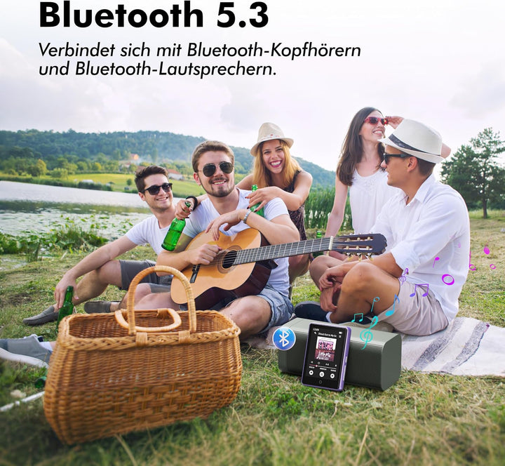 32GB MP3 Player mit Bluetooth 5.3, tragbarer MP3-Player mit Lautsprecher | für Kinder HiFi-Klangqual