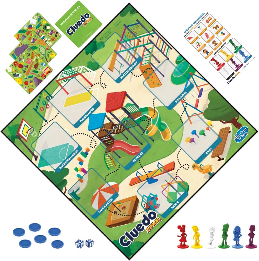Hasbro Gaming Cluedo Junior, 2-seitiges Spielbrett mit verschiedenen Schwierigkeitsstufen, Detektivs
