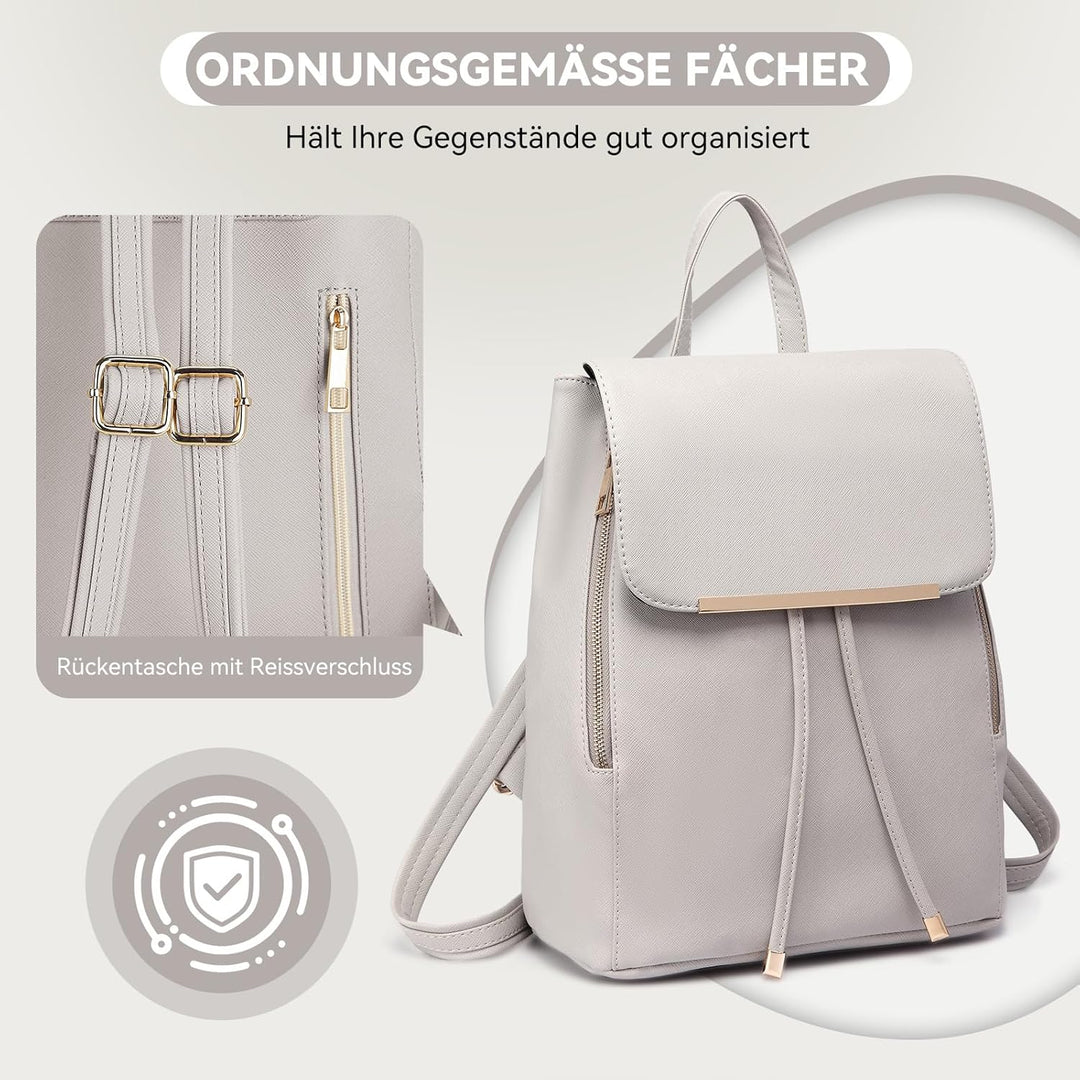 Miss Lulu Rucksack Damen Kunstleder Rucksack Damen Elegant Rolltop Rucksack Damen Tunnelzug-Design C