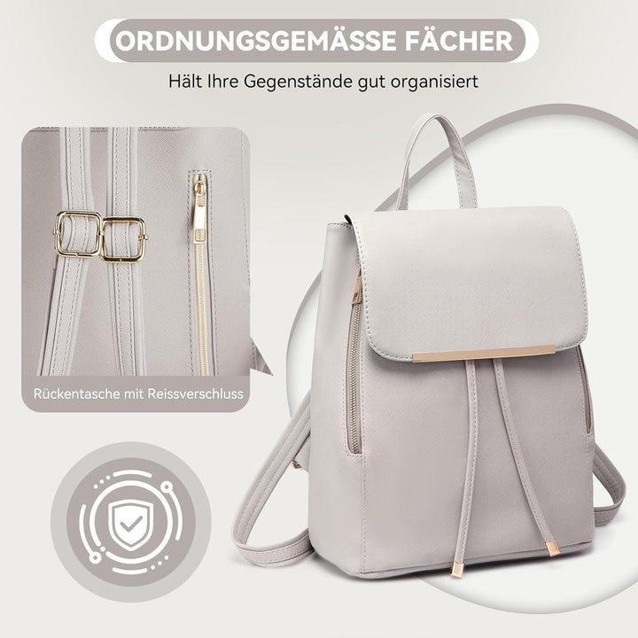 Miss Lulu Rucksack Damen Kunstleder Rucksack Damen Elegant Rolltop Rucksack Damen Tunnelzug-Design C