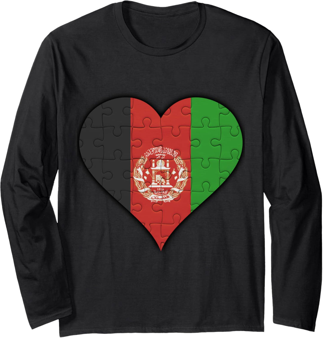 Afghanistan Afghanistani Flagge Herz Langarmshirt