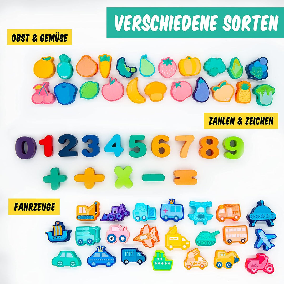 Faerly® Fädelspiel 60 Teile + Box - Montessori Spielzeug ab 2 3 4 5 6 Jahre für Kinder Pädagogisches