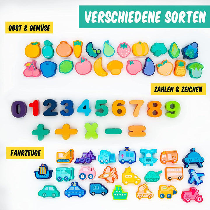 Faerly® Fädelspiel 60 Teile + Box - Montessori Spielzeug ab 2 3 4 5 6 Jahre für Kinder Pädagogisches