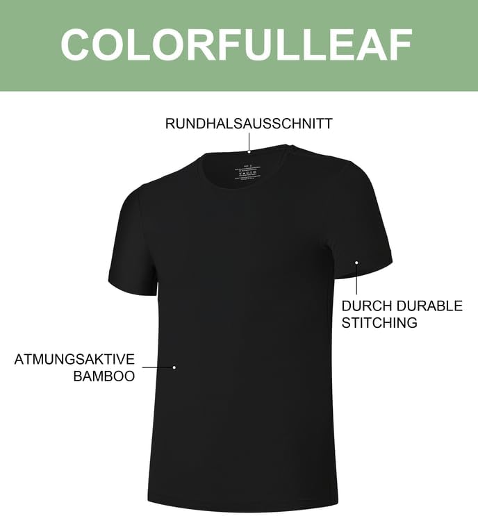 COLORFULLEAF 3/5er Pack Bambus Rundhals T-Shirt Herren Stretch Unterziehshirt Männer Einfarbig Busin