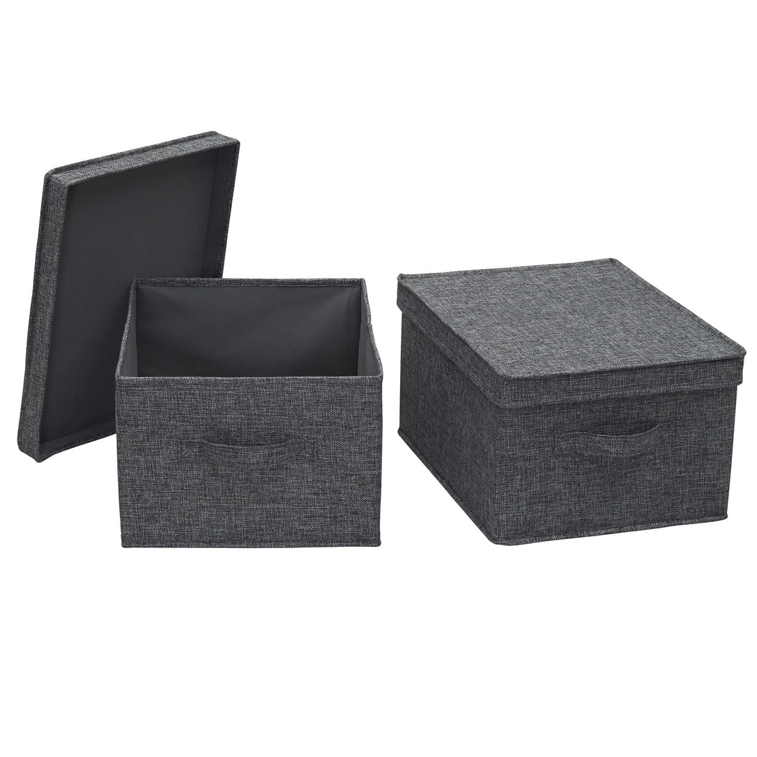 Household Essentials Large Fabric Storage Bins with Lids, Graphite, Set of 2 Gross Grau (Graphite//N