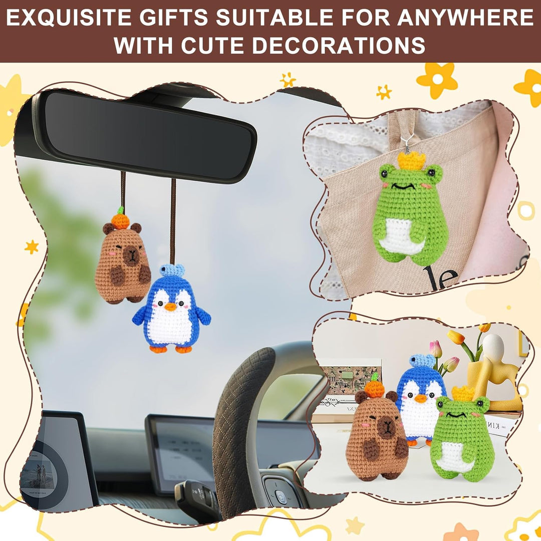 YushengTai Häkelset für Anfänger Capybara, Frosch, Pinguin - Komplettset mit Garn, Häkelnadel & Vide