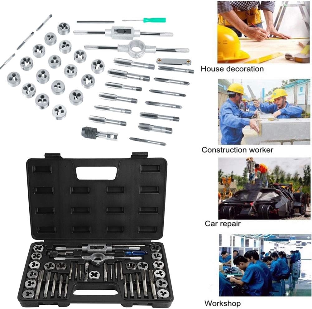 Gewindeschneider Set 40tlg, Profi Gewindebohrerset Feingewinde Gewindeschneidsatz Metrisch M3-M12 Ge