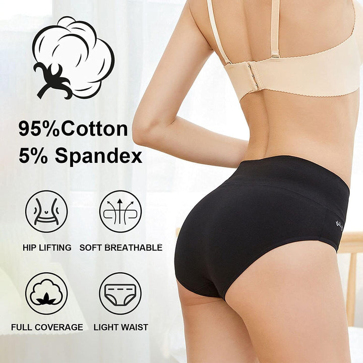 anqier Unterhosen Damen, 5er Pack Stretch Baumwolle Hohe Taille Slips Damen Atmungsaktiv Panties Wei