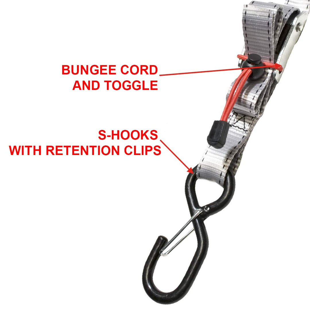 Master Lock 3062EURDAT Spanngurt mit S-Haken und Ratsche, Grau, 1,80 m x 25 mm Gurt, 4-er Set Pack 4