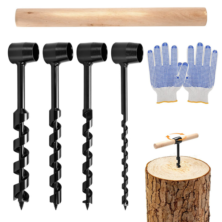 Holzbohrer Manuell Bushcraft, 4 Stück Handbohrer Outdoor Mit Holzstab
