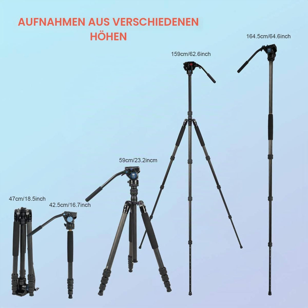 SIRUI Profi Traveler VC Video-Stativ, 159 cm, Carbon, Reise-Video-Stativ mit Videoneiger, Tragkraft
