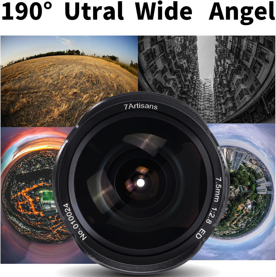 7Artisans 7,5 mm F2,8 II Sony E Mount APS-C Fisheye Prime Objektiv,Manuelles 190° Ultra Weitwinkel F