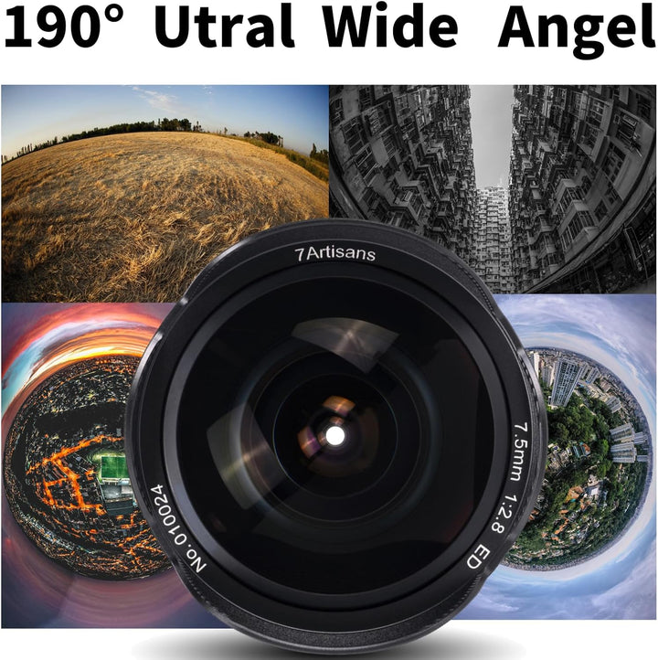 7Artisans 7,5 mm F2,8 II Sony E Mount APS-C Fisheye Prime Objektiv,Manuelles 190° Ultra Weitwinkel F