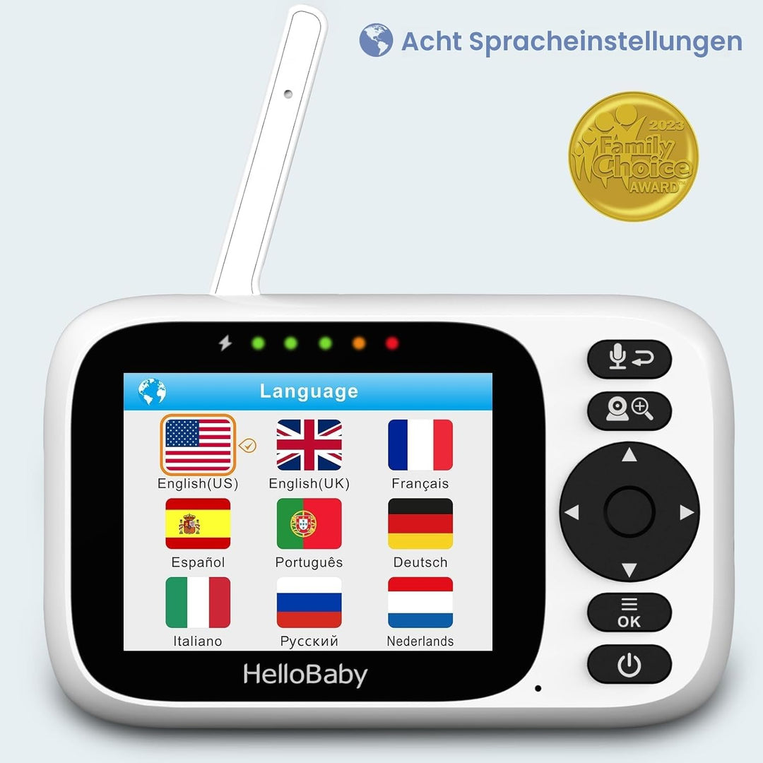 HelloBaby Babyphone mit Kamera, ferngesteuertes Schwenk-Neige-Zoom Video Babyphone und 3,2'' IPS Bil