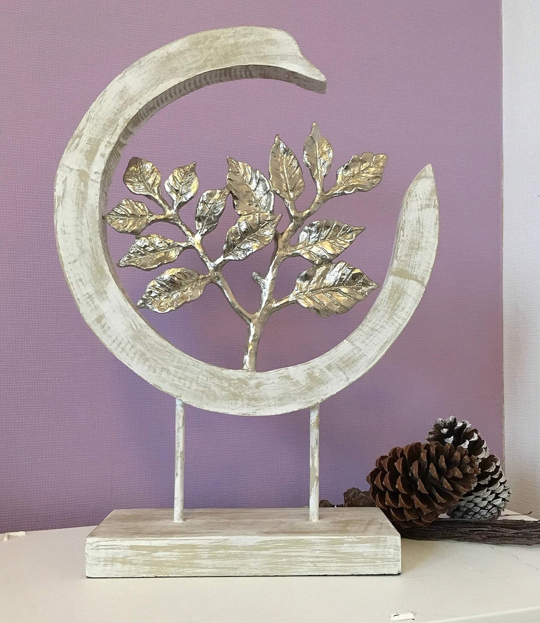 Moritz Skulptur Silver Leafs - Moderne Dekoration aus Mango-Holz und silbernen Aluminium Blättern -