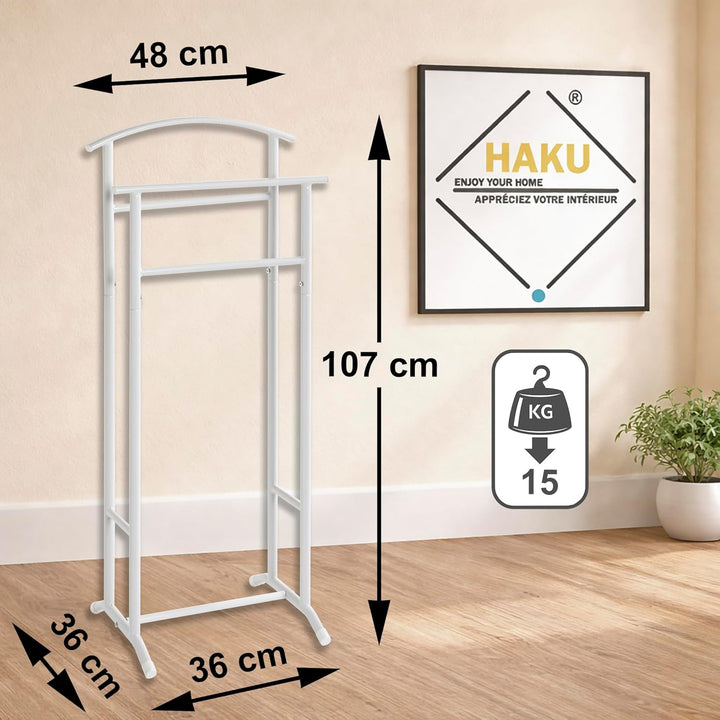 HAKU Möbel Herrendiener Metall weiss Stahlrohr stiller Diener Stahl - Masse: B 48 x H 107 x T 36 cm,