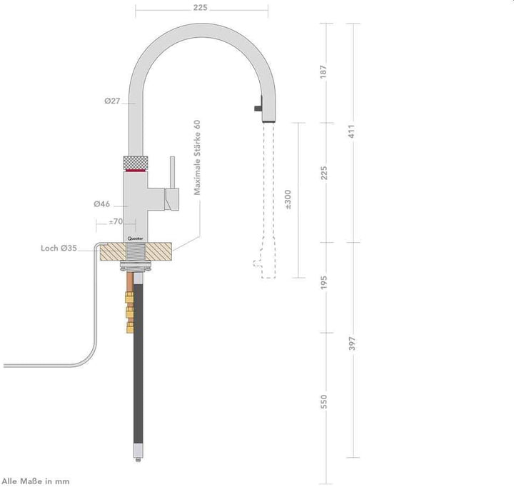 Quooker PRO3-VAQ B & CUBE | Flex schwarz 100°C Sprudel- & Kochendwassersystem
