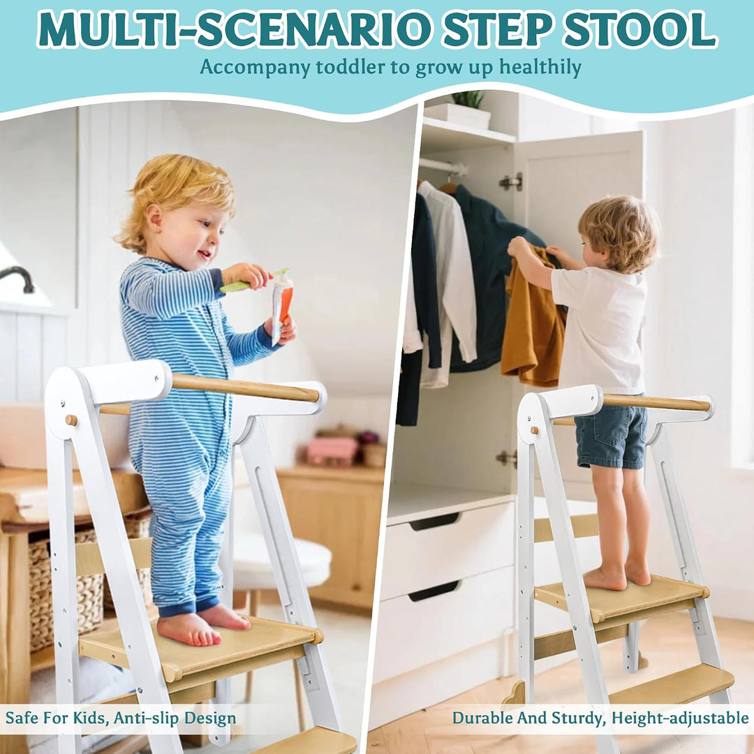 Lernturm Klappbar ab 1 Jahr, 3-stufig Höhenverstellbar Holz Kinder lernturm | Montessori Tritthocker