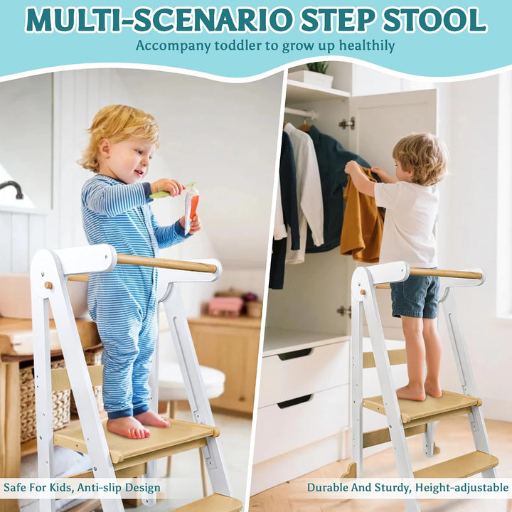 Lernturm Klappbar ab 1 Jahr, 3-stufig Höhenverstellbar Holz Kinder lernturm | Montessori Tritthocker