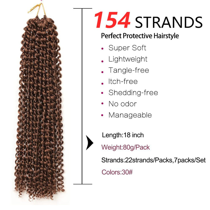 Passion Twist Hair, 7 Packungen 18-Zoll-Wasserwellen-Häkelhaar für langes böhmisches Haar Flechten v