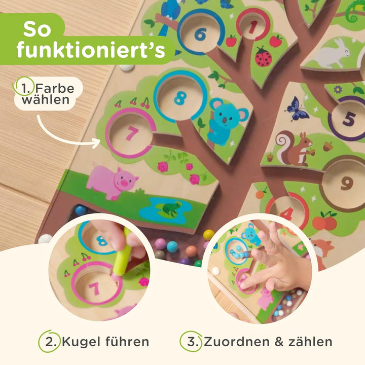 Nene Toys Montessori Magnetspiel Labyrinth – Holz Lernspielzeug Farben &amp; Zahlen ab 2 3 4 5 Jahre – M