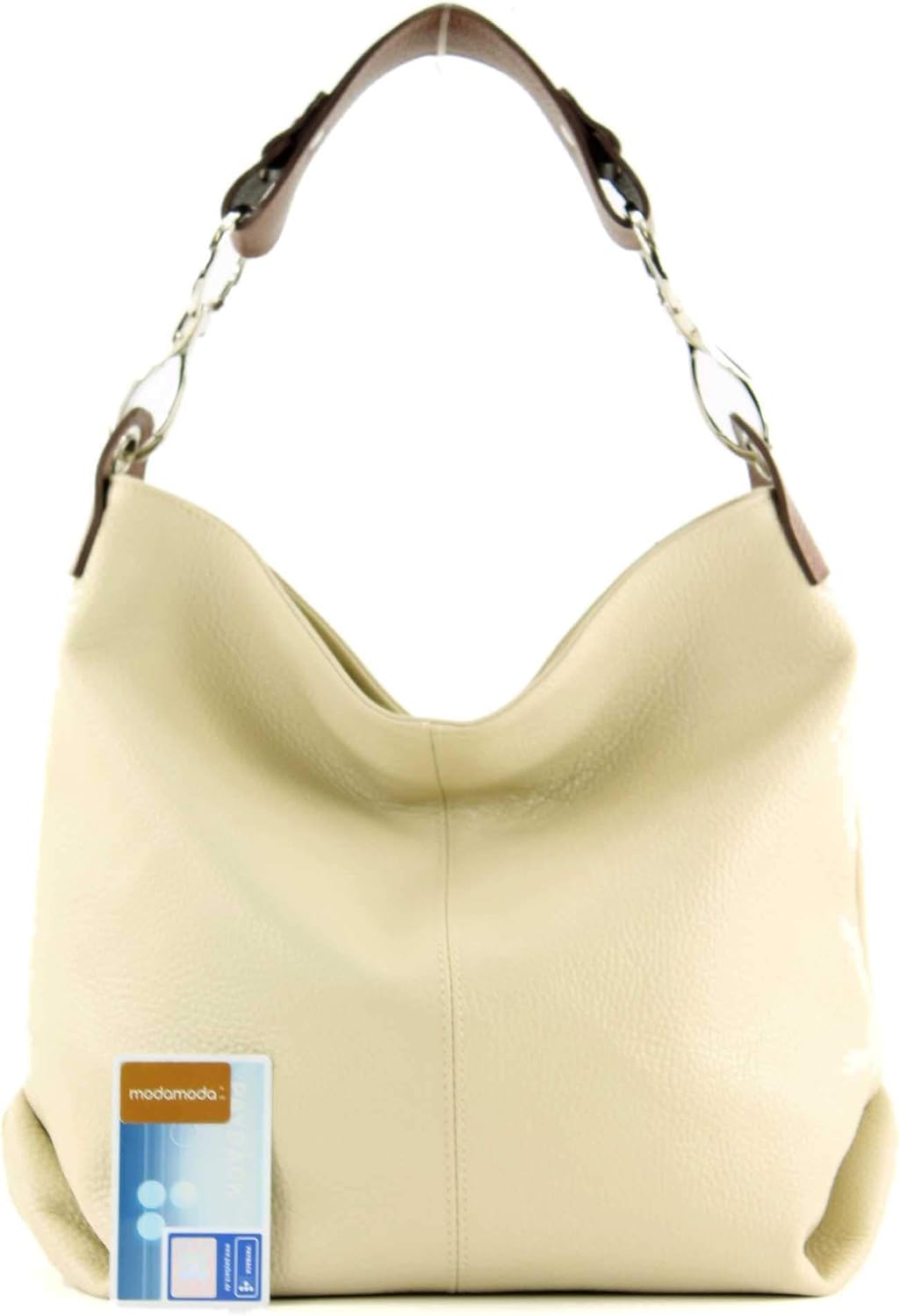 modamoda de T168 Damen Leder Schultertasche, handmade in Italy Cremebeige/Schokobraun, Cremebeige/Sc