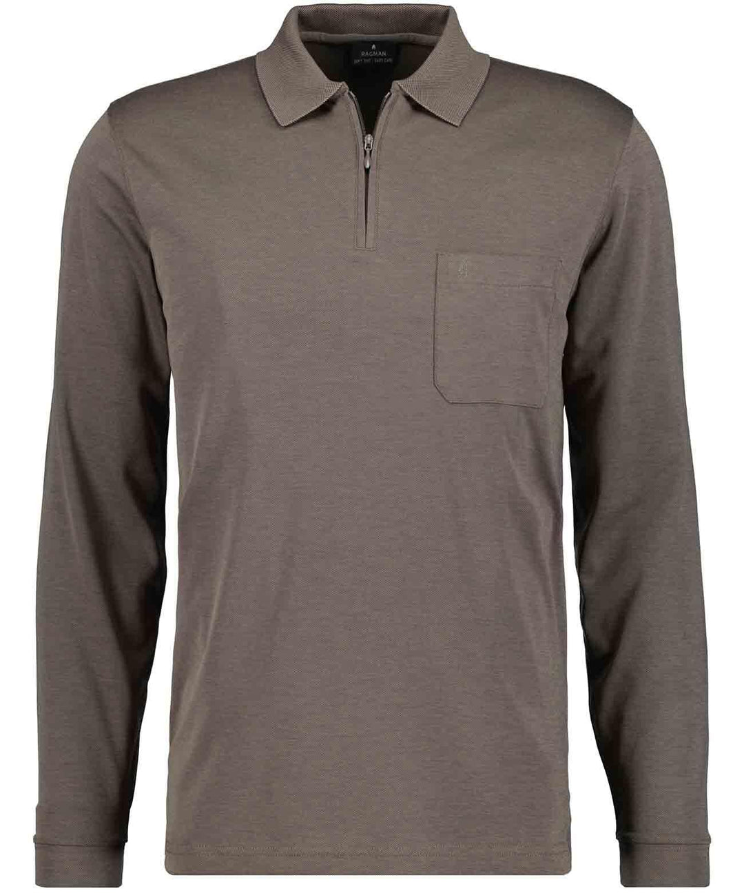 RAGMAN Herren Softknit-Poloshirt Langarm mit Zip S Macchiato-870, S Macchiato-870