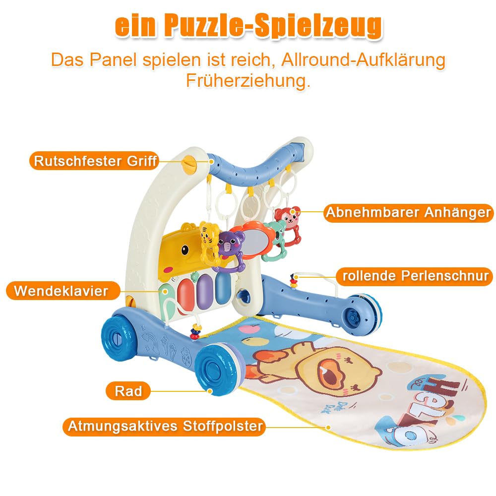 4 IN 1 Piano-Gym Spieldecke,Lauflernwagen,Krabbeldecke mit Musik und Lichtern,Spielmatte mit Spielbo
