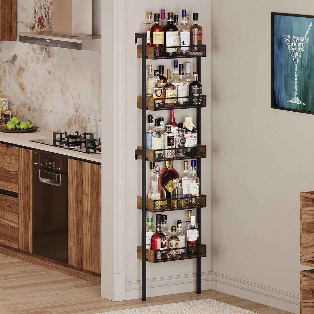 VEDECASA 5‑Stufiges Weinregal &amp; Liquor Stand – Freistehendes Flaschenregal &amp; Wand‑Display Regal für