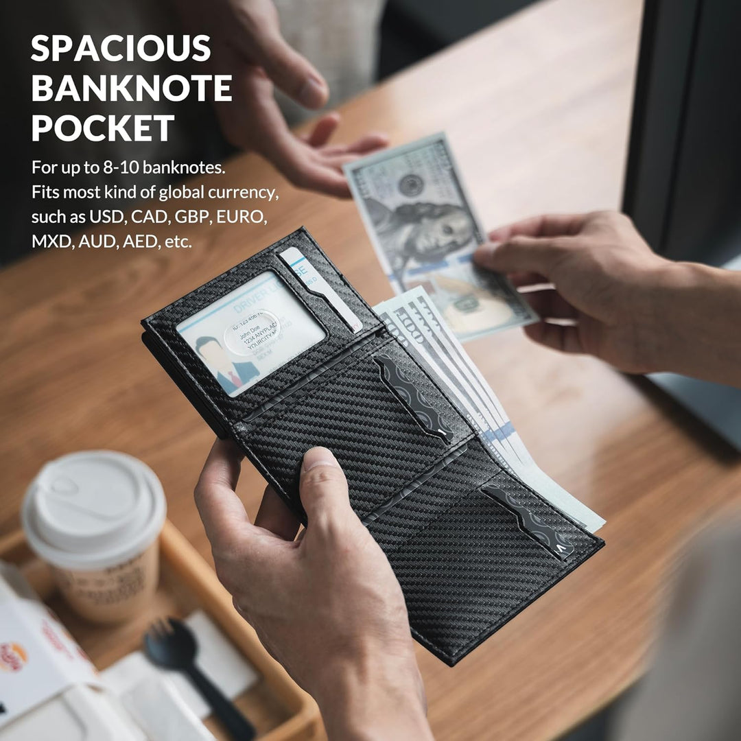 VULKIT Kreditkartenetui RFID-blockierende Pop-Up-Kartentasche aus Echtem Leder mit Geldscheinfach, A