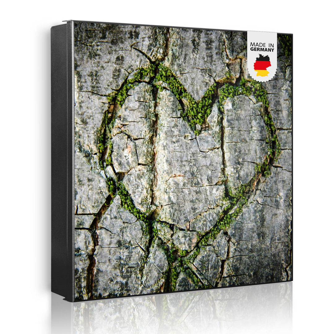 banjado® Grosser Schlüsselkasten Glas/Schlüsselbox 30cm x 30cm mit 50 Haken - Motiv Herz Aus Moos/Sc