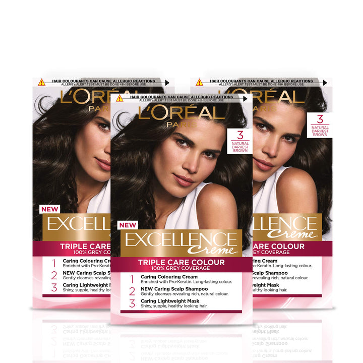 L 'Oreal Paris Excellence 3 Darkest Brown 1 stück (3er Pack), 3 Darkest Brown 1 stück (3er Pack)
